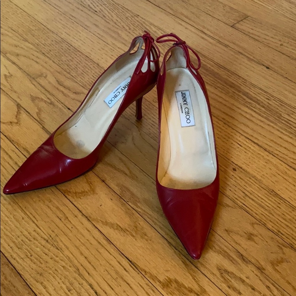 Vintage sz8.5 red leather 3 inch Jimmy Choo heels